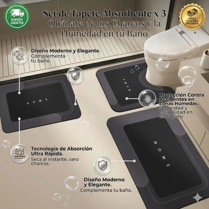 Set de Tapete Absorbente x 3 | Olvídate de los Charcos y la Humedad en tu Baño.