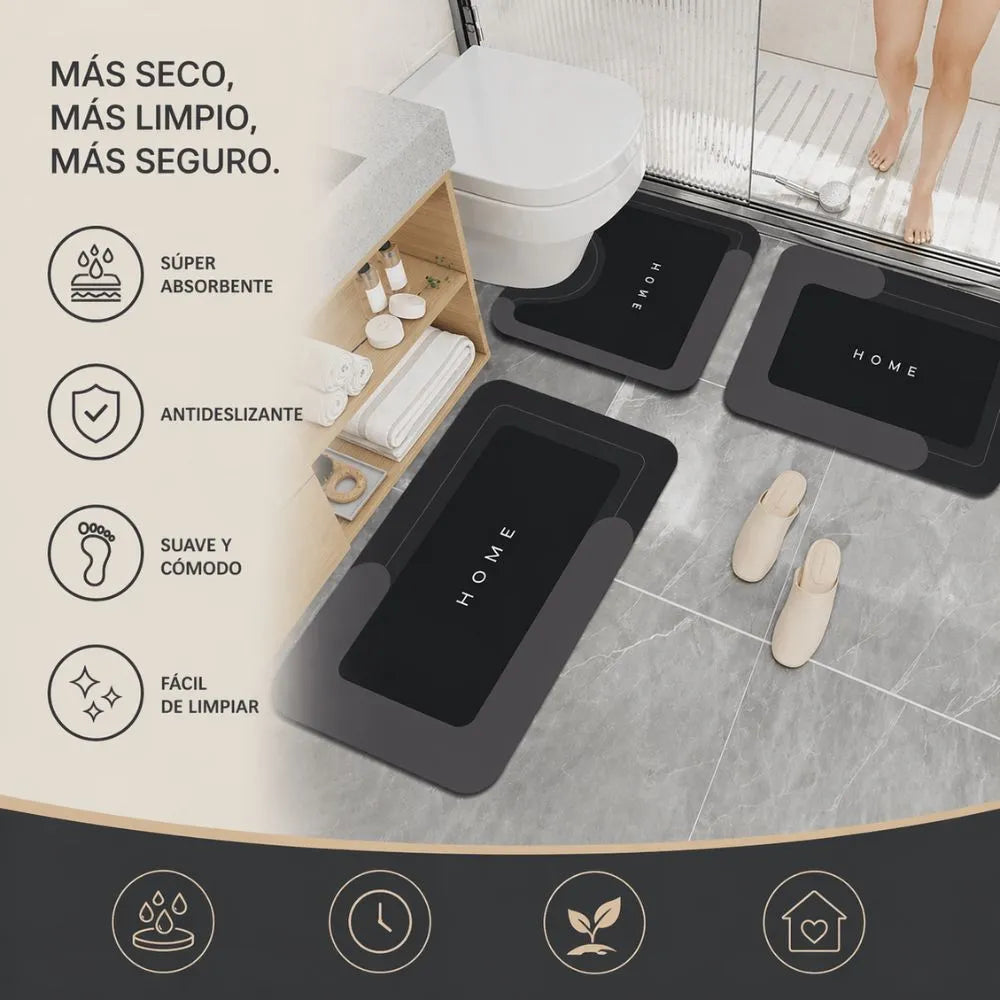Set de Tapete Absorbente x 3 | Olvídate de los Charcos y la Humedad en tu Baño.