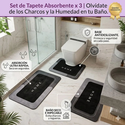 Set de Tapete Absorbente x 3 | Olvídate de los Charcos y la Humedad en tu Baño.