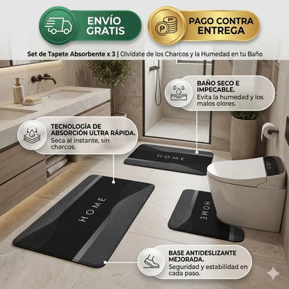 Set de Tapete Absorbente x 3 | Olvídate de los Charcos y la Humedad en tu Baño.
