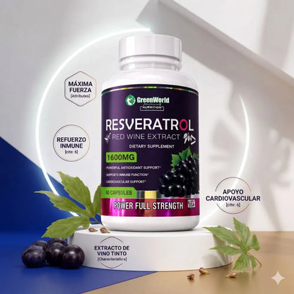 🍇 Resveratrol GreenWorld 1600mg - Combo x2 | "Tu escudo diario contra el envejecimiento"