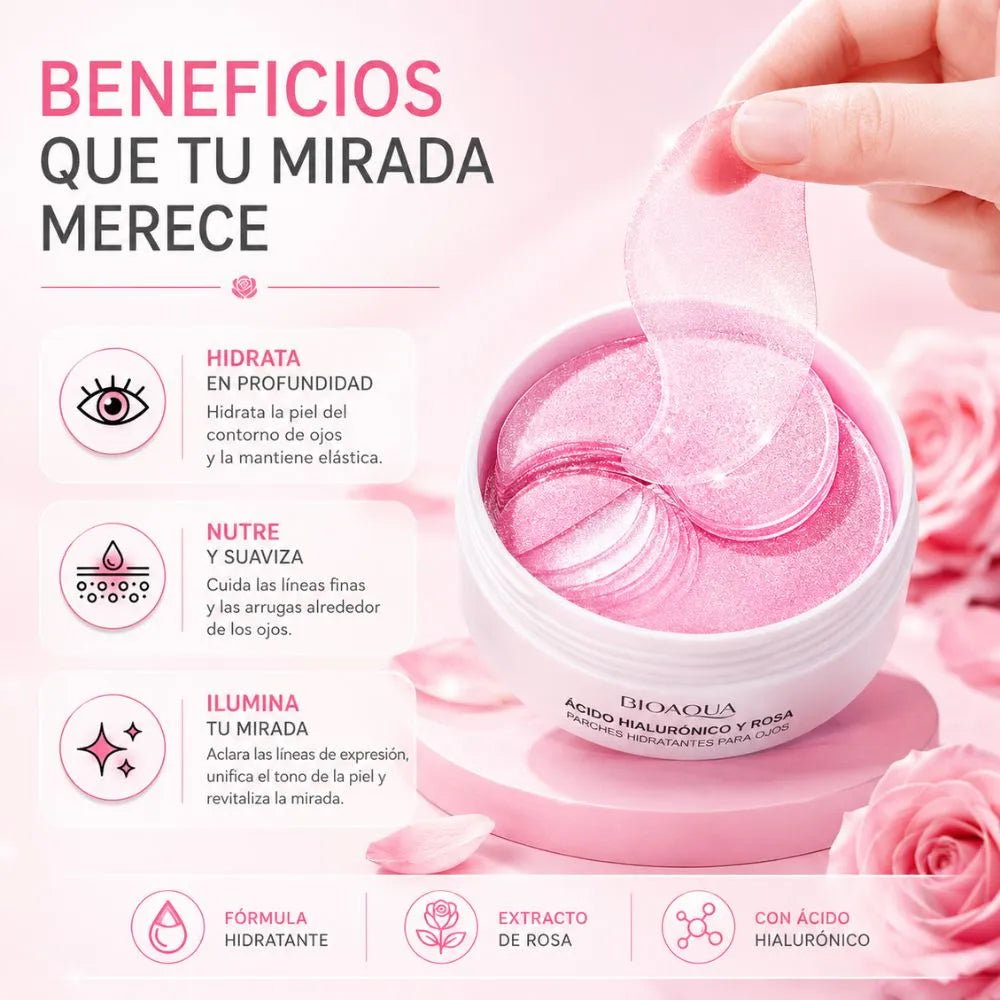 Bioaqua Parches de Rosa Ácido Hialurónico x60 PCS | "Reduce ojeras y líneas de expresión"