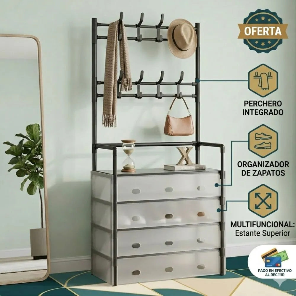 👔 Organizador con Perchero y Zapatero 👠| Tu Ropa y Calzado Favorito Siempre en su Lugar.