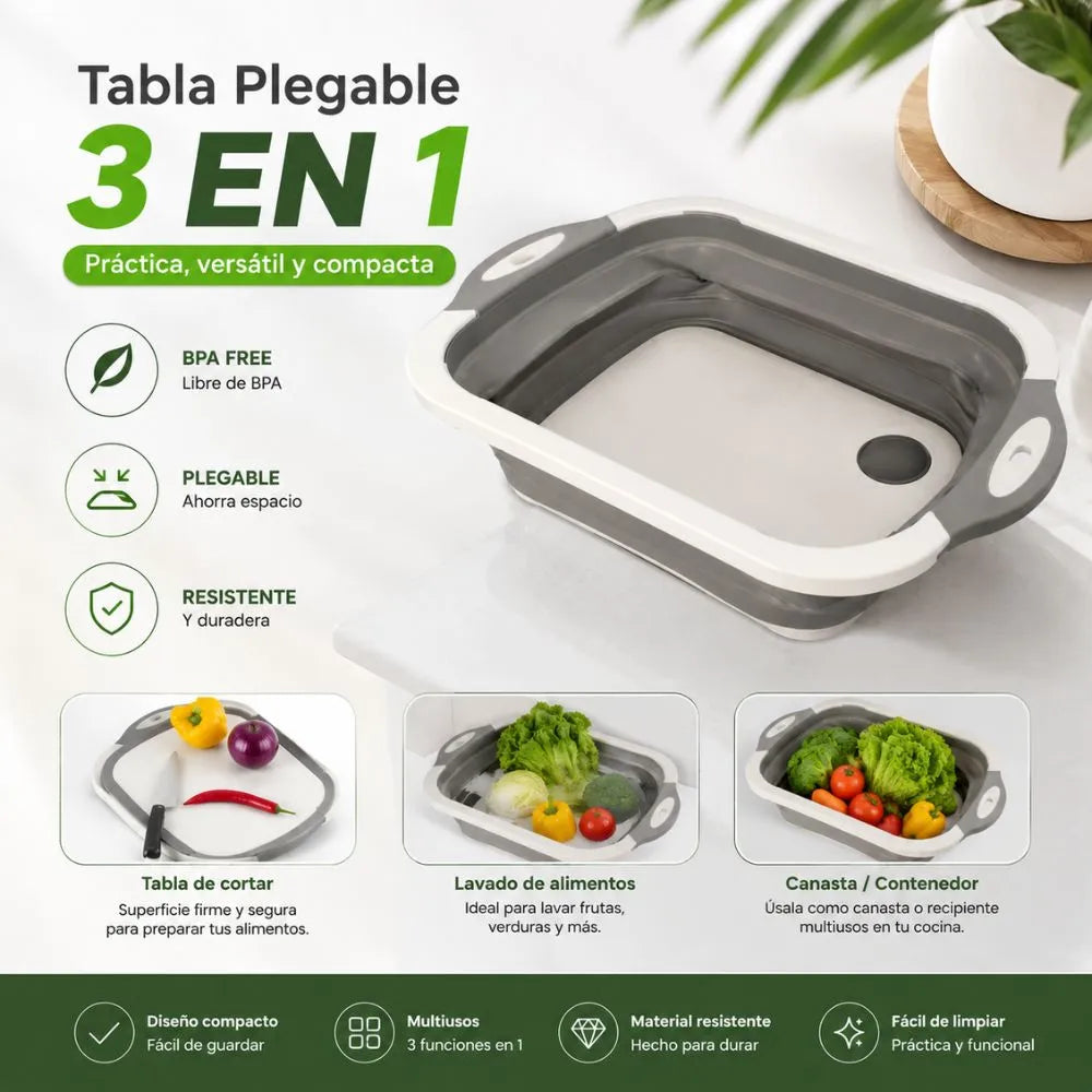 🥗 Tabla Plegable 3 En 1 | "Facilidad total para organizar, lavar y picar tus alimentos" 🍉