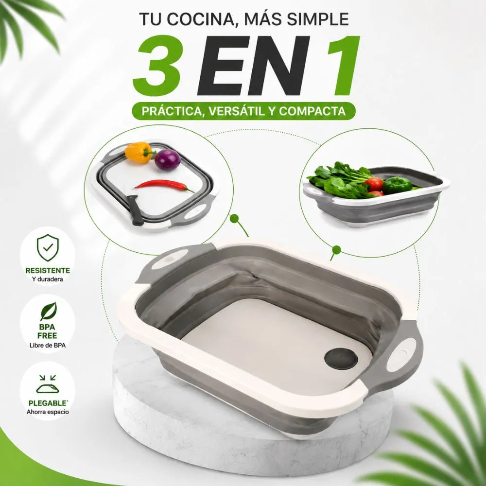 🥗 Tabla Plegable 3 En 1 | "Facilidad total para organizar, lavar y picar tus alimentos" 🍉