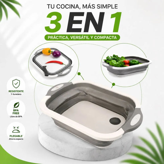 🥗 Tabla Plegable 3 En 1 | "Facilidad total para organizar, lavar y picar tus alimentos" 🍉