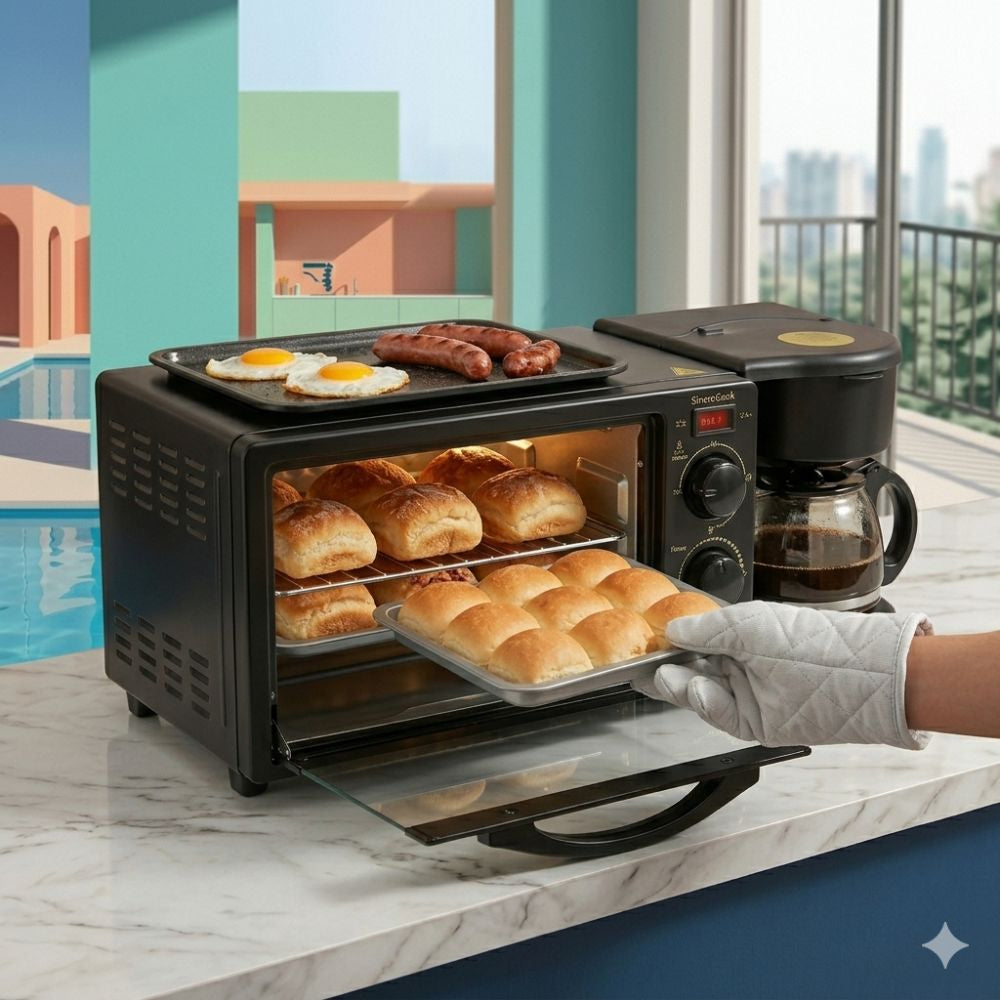 ♨️ SincroCook | Horno 3 en 1 | "Desayuno completo y tiempo optimizado."