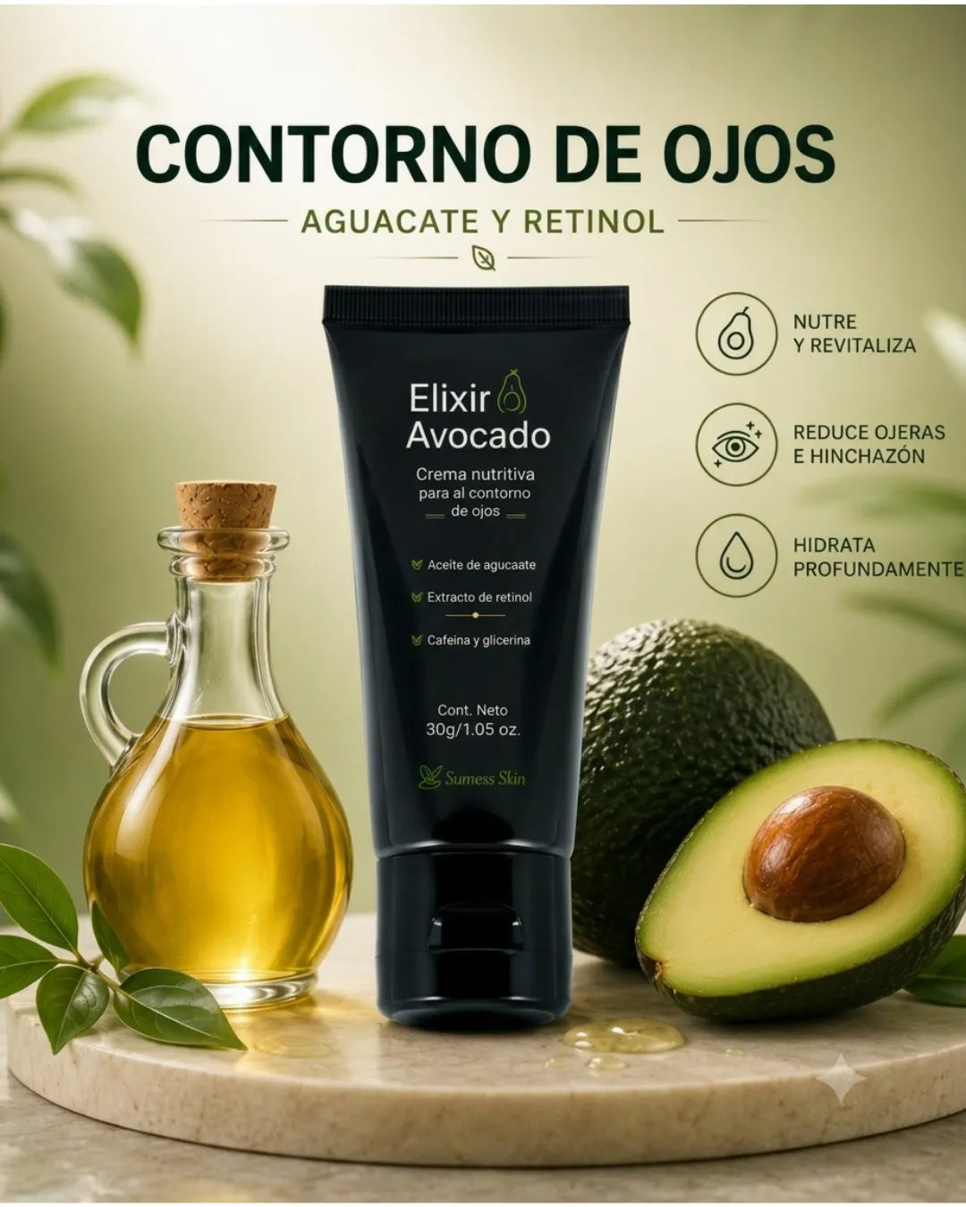 🥑 Contorno De Ojos De Aguacate Y Retinol | "Reduce bolsas, ojeras y mirada cansada"