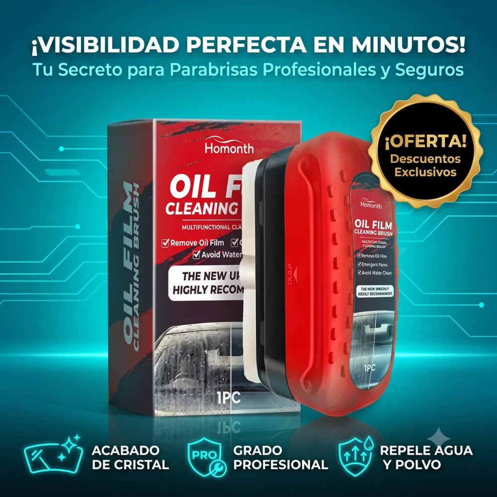 💦 Oil Film Cleaning Brush Pro x3 Unids | "Efecto hidrofóbico antiempañante para tu vehículo"