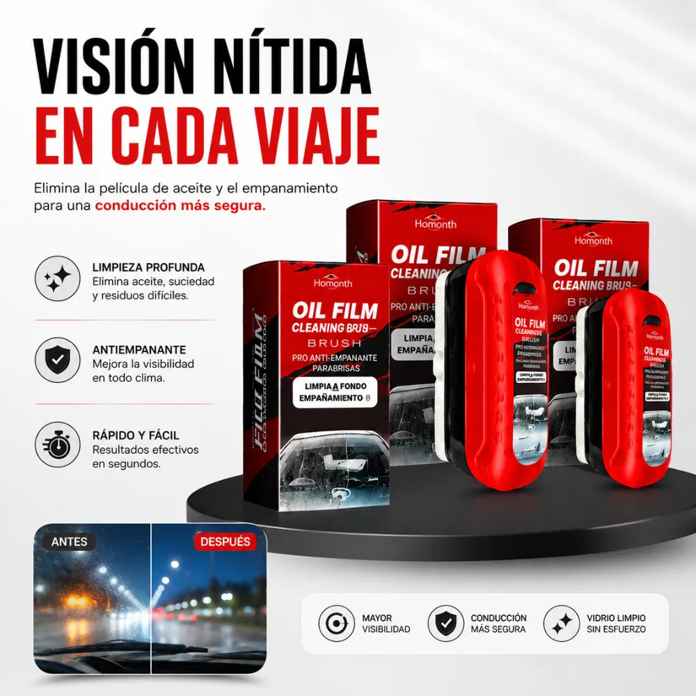 💦 Oil Film Cleaning Brush Pro x3 Unids | "Efecto hidrofóbico antiempañante para tu vehículo"
