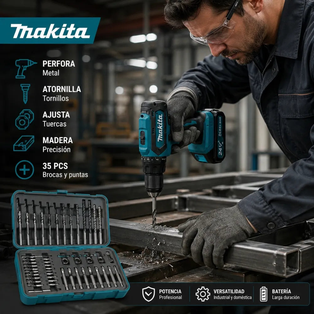🛠️ A480 Taladro Inalámbrico 24V Kit 35 Pcs | "Solución completa para tu hogar y trabajo pesado"