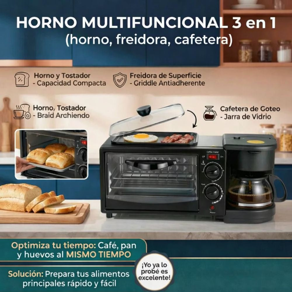 ♨️ SincroCook | Horno 3 en 1 | "Desayuno completo y tiempo optimizado."